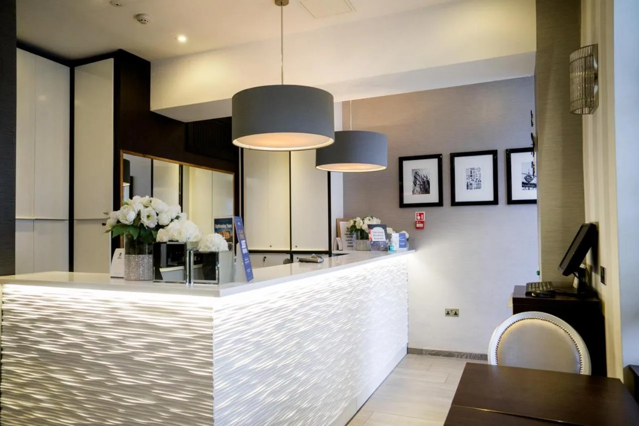 Kitchen with pendant lights and counter at the Westminster hotel